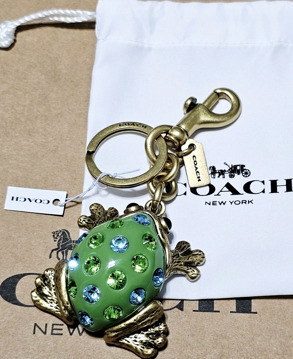 NEW Coach FROG Green Toad Crystals Keychain Bag Purse Key Charm