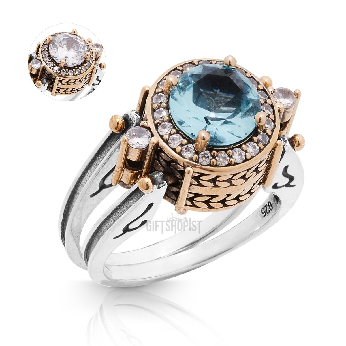 Turkish Reversible Round London Blue White Topaz 925 Sterling