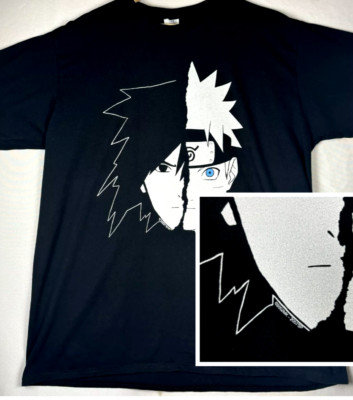 y2k Naruto Shippuden Naruto Sasuke Split Face t-Shirt Vtg 2007 Black Blue eye
