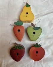 Set of 5 Miniature Bird Houses Fruit and Vegetable shaped