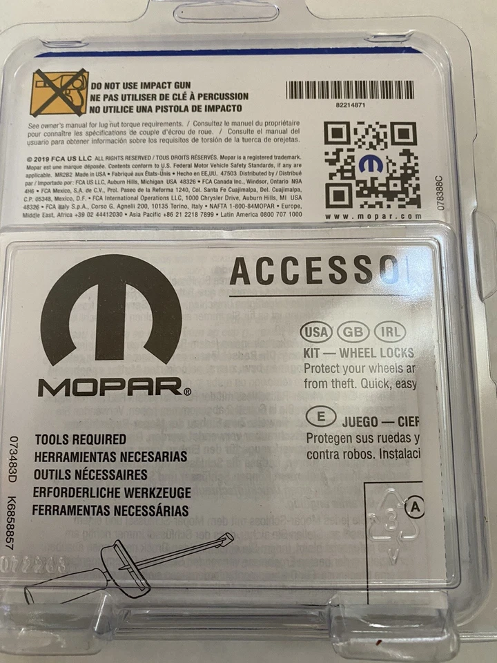 Fiat 500 X Jeep Renegade Ram Promaster City Bolt Type Wheel Lock Mopar 82214871 - Image 4 of 4