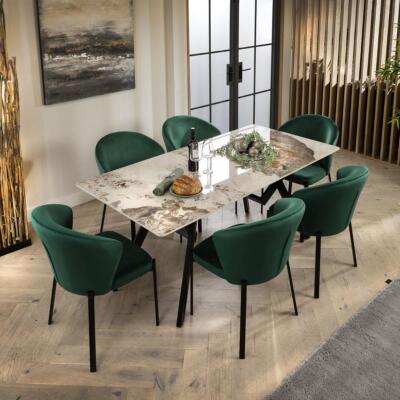 White Ceramic Dining Table And Chairs Green Modern Dining Set