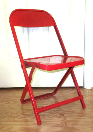 Small folding metal chairs,red yellow,USA vintage ,mid century