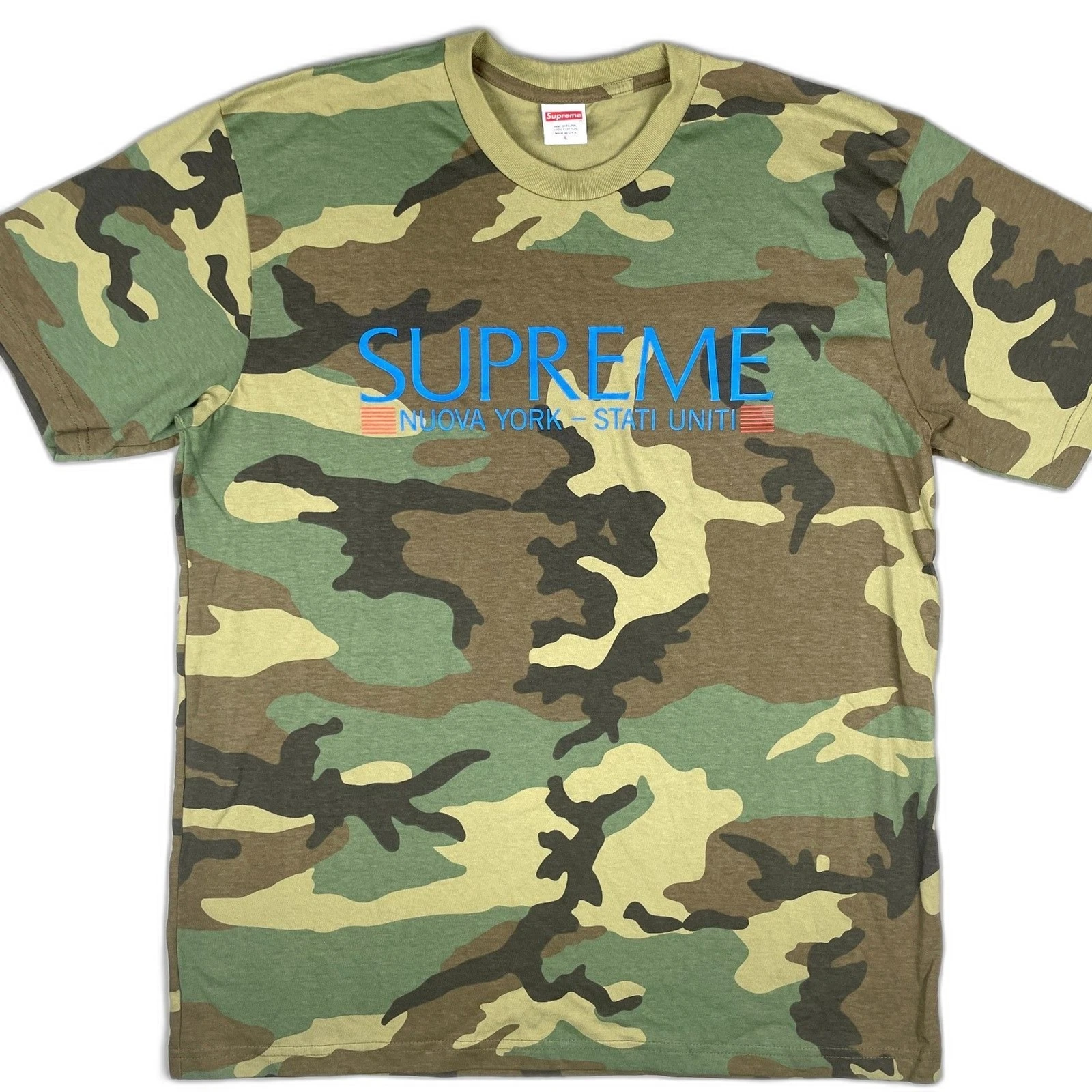 Supreme Nuova York NY T shirt homme L Woodland camouflage premium streetwear skate neuf sans étiquette