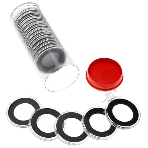 20 Air-Tite 27mm Black Ring 1/2oz Gold Eagle Coin Holders & Red Capsule Tube