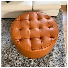 Handmade Pouf Leather Footstool Tufted Round Leather Footrest Ottoman Home Decor