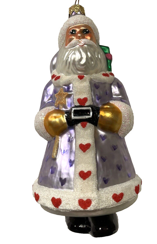 Radko CANDY SANTA Ornament Santa dressed in Purple with Red Hearts  NEW RETIRED