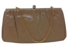 Vintage Tan Brown Faux Leather Clutch Purse W/ Chain Strap Vintage D-5