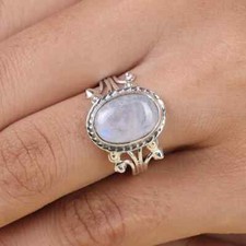 Rainbow Moonstone Gemstone Ring-925 Sterling Silver Statement Ring Gift For Her