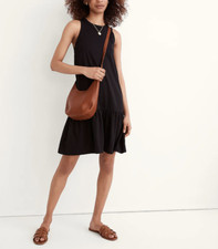 MADEWELL BLACK SLEEVELESS BRIGHTSIDE RUFFLE TANK MINI DRESS Sz L