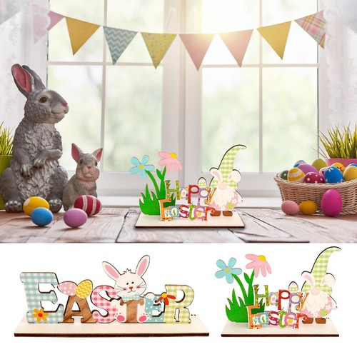 1Pcs Easter Wooden Egg Bunny Family Table Decor,Happy Easter Bunny Family Decor