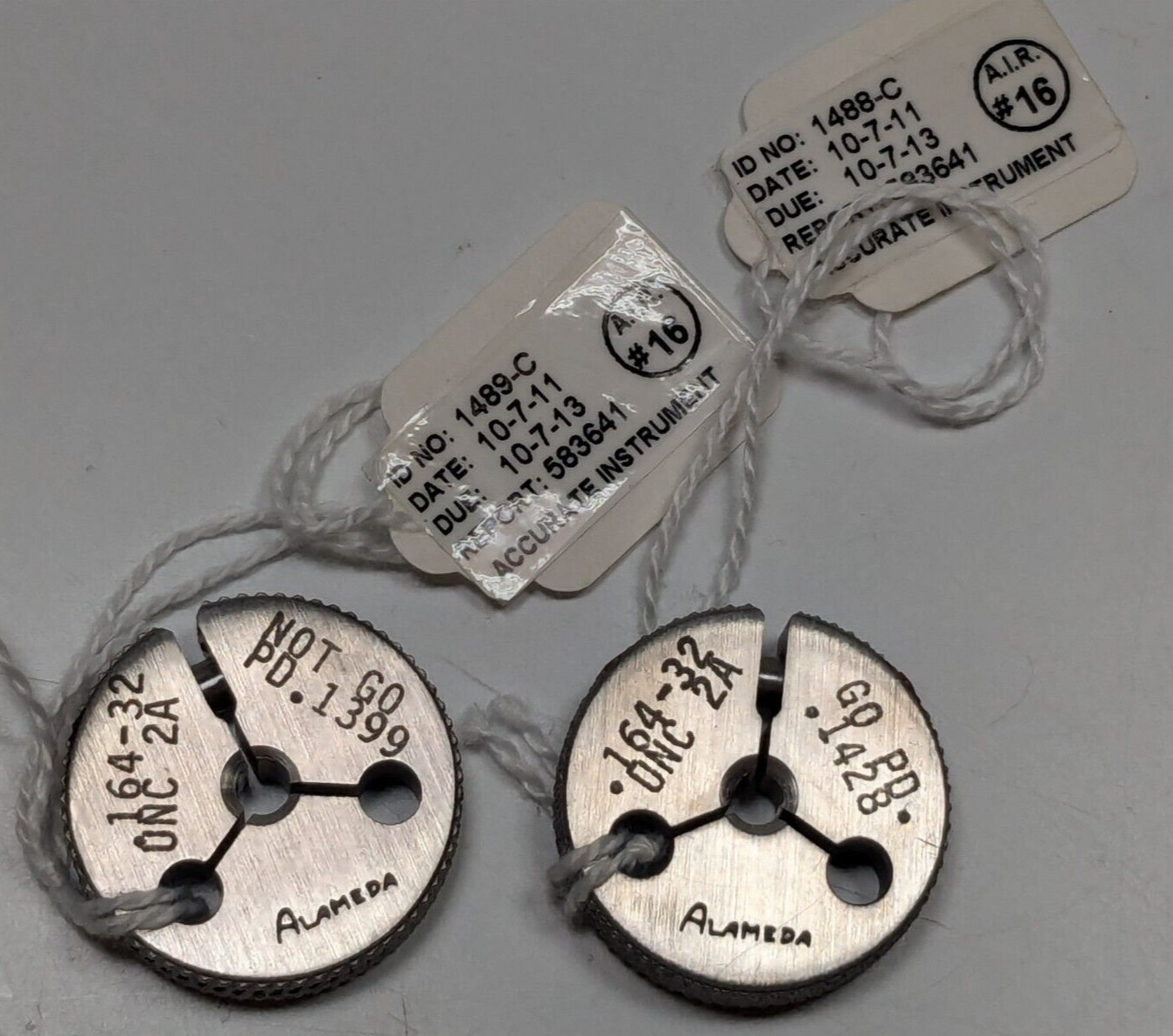 Alameda .164-32 UNC-2A Thread Ring Gage Set - NOT GO PD .1399 / GO PD .1428