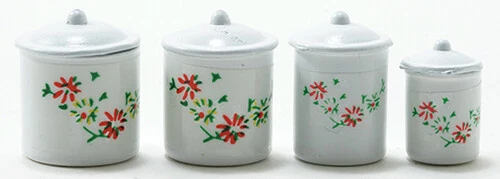 Dollhouse Miniatures 1:12 Scale Canister Set, White, 4 Sets #IM65383