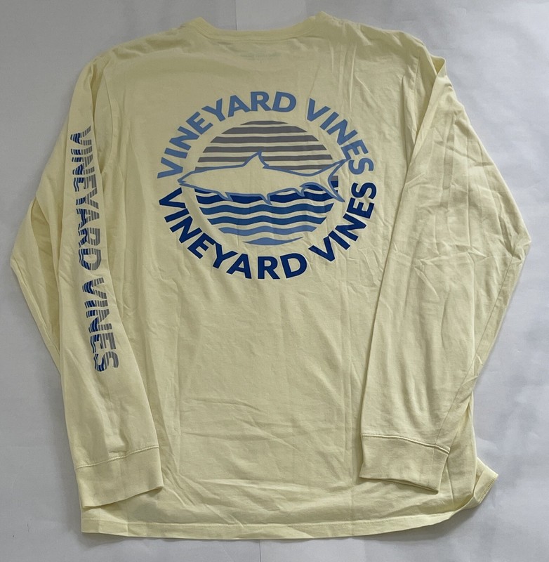 Vineyard Vines Shirt Mens Large Yellow Long Sleeve Shark Graphic