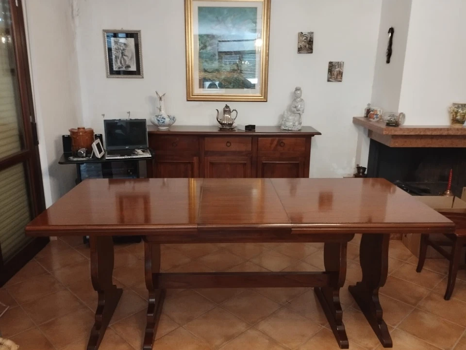 Tavolo castagno massello allungabile da 160 a 340 cm + 5 sedie - Immagine 2 di 4