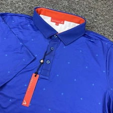 Redvanly Polo Shirt Mens XL Blue Geometric AOP Sheridon Performance Stretch NWT