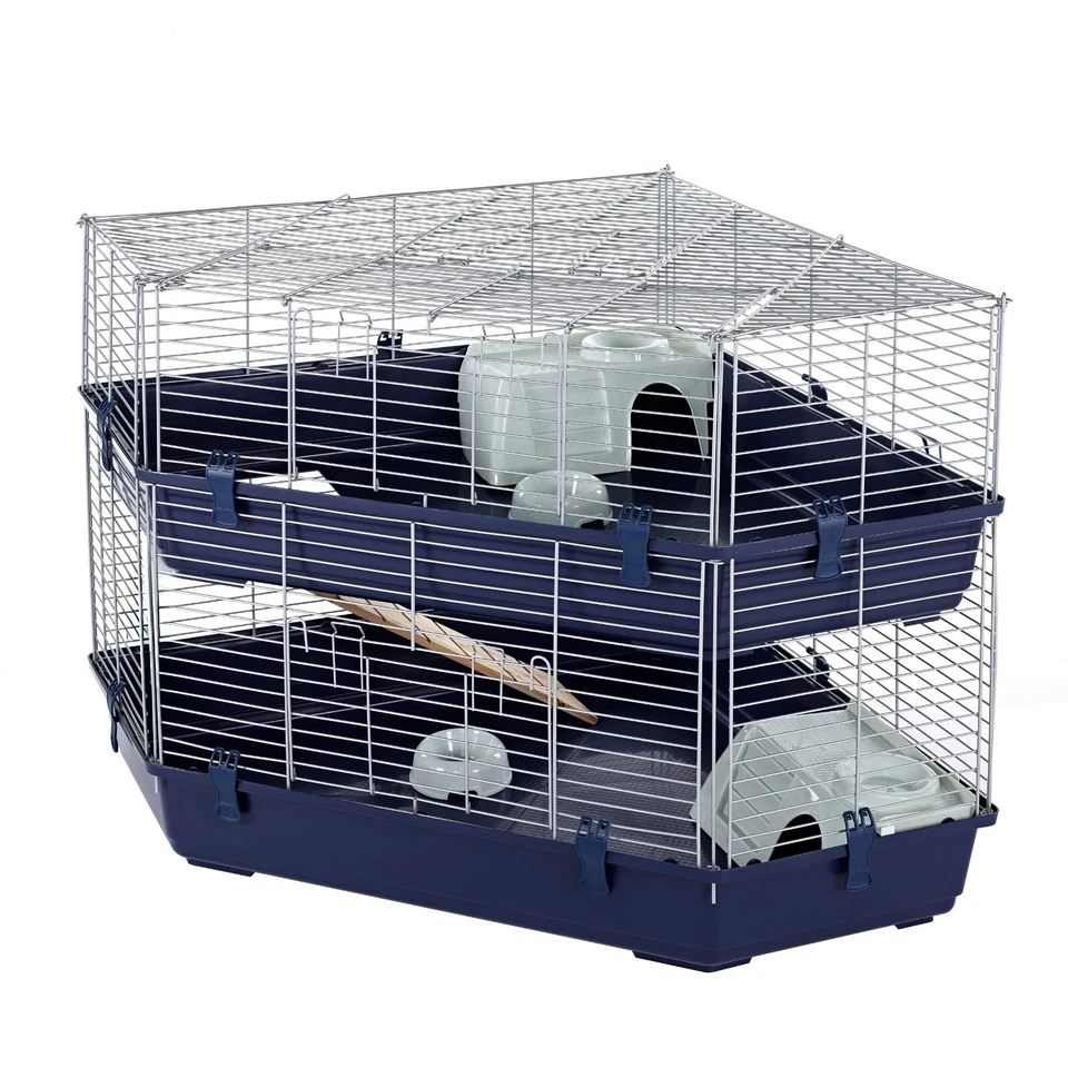 LITTLE FRIENDS Rabbit Guinea Pig Cage Corner Huge Indoor Double Tier With Accessories Blue Base