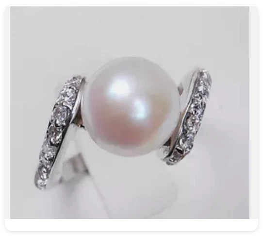 Genuine Natural white Akoya cultured pearl ring AAA Grade Size:7 8 9 - 第 1/6 張圖片