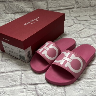 Salvatore Ferragamo Pink Rubber Slides Sandals Women's Size 9 Dust