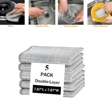 5 Pcs Double Layer Wire Dishwashing Rag, Kitchen Towels and Dishcloths Sets