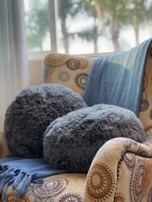 EHP 2 Piece Soft Faux Fur Throw Pillow, 12" Diameter Decorative Pillow