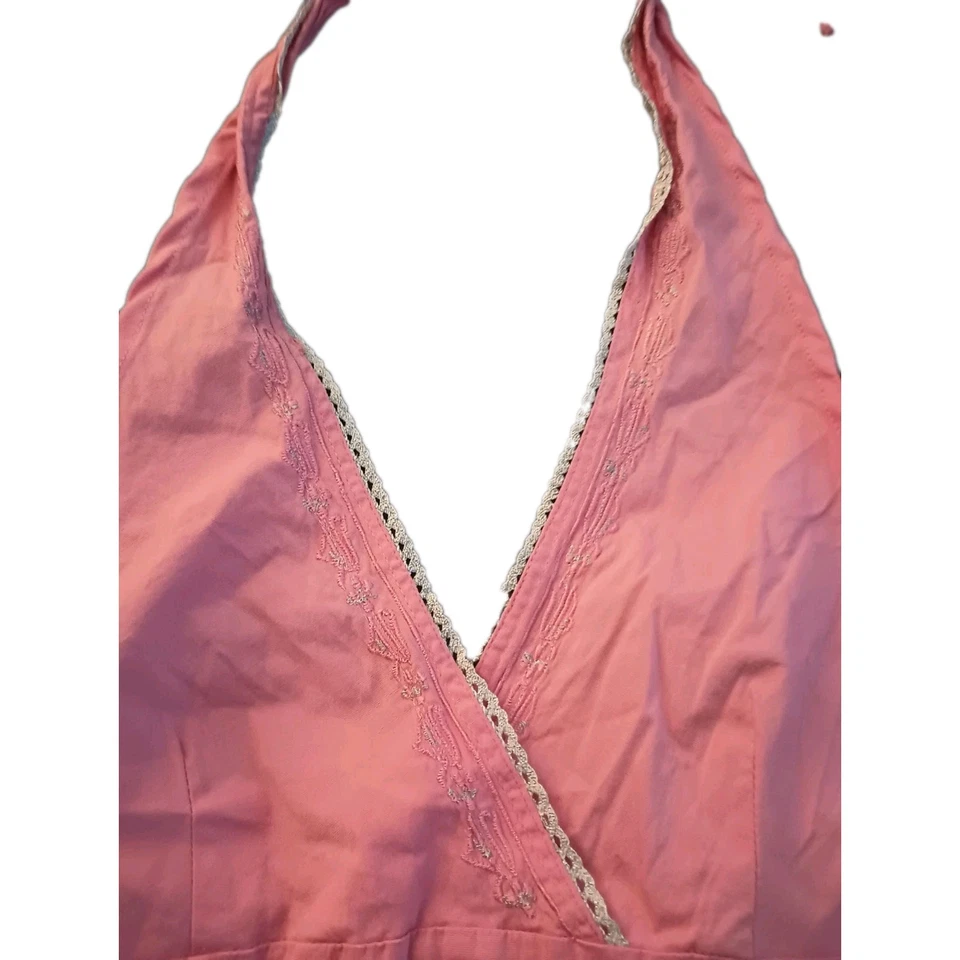 Top halter vintage Y2K años 2000 rosa encaje ribete Rue21 cremallera trasera talla pequeña Foto 2 de 4
