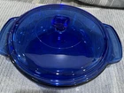 VTG Anchor Hocking Cobalt Blue 2 Quart 9” Casserole Dish w/Lid #1038 USA EX COND