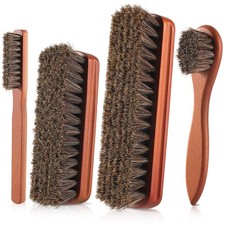 YEHFHSU 4 Pcs Shoe Brush, Boot Horse Hair Brush for Leather, Brown