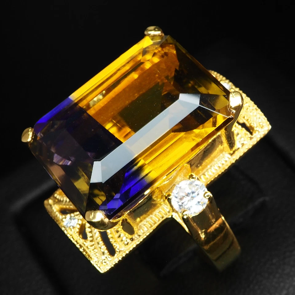 Anillos de oro de 24 quilates de plata de ley 925 de 24,20 quilates con baguette ametrino bicolor deliciosos Foto 4 de 4