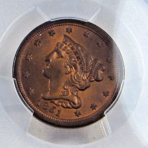 1851 Half Cent PCGS GOLD SHIELD ALMOST UNCIRCULATED DETAILS #445-3 - Image 4 of 4