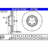 Bremsscheibe ATE 24.0131-0100.1 (2 Stk.) FüR Ford Transit V363