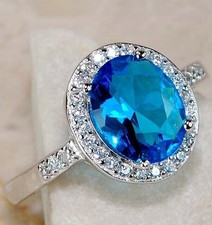 3CT Blue Topaz  White Topaz 925 Solid Sterling Silver Ring Sz 6 GB2-8