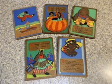 Set Of 5 Vtg MCM Nursery Rhyme Wood Plaques Painted Wall Art
