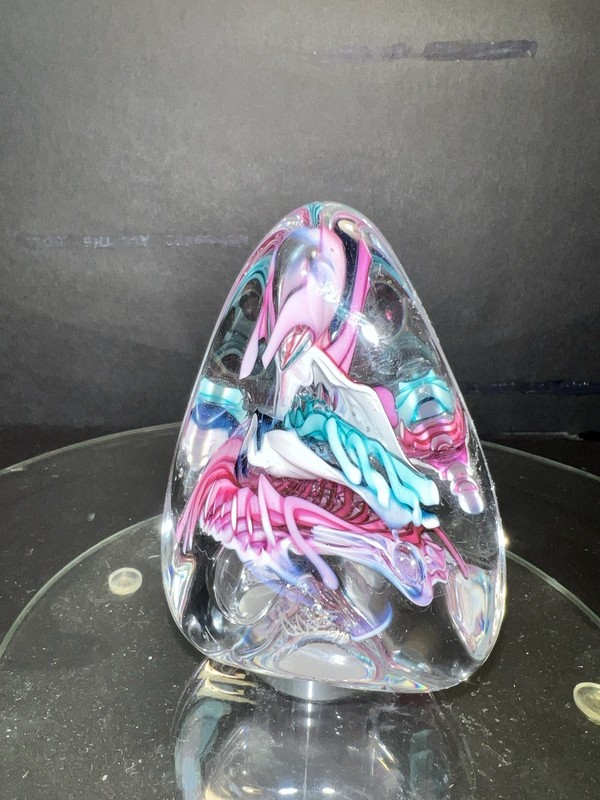 Vintage Schmidt Rhea Studio Art Glass Hand Blown Pyramid Paperweight - Signed