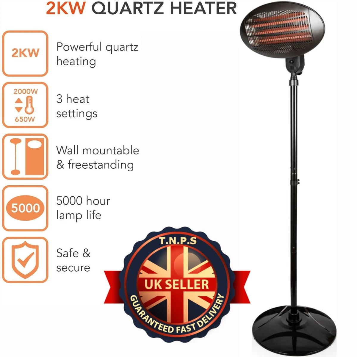 Warmlite Quartz Patio Heater (WL42009) 2000W 3 heat settings  Easy-to-assemble | eBay
