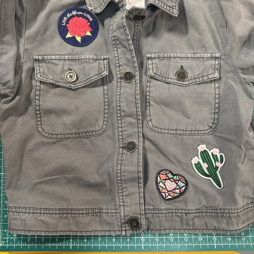 Mossimo Supply Co Button Up Utility Jacket With Patches Womens Gray Sz Medium - Picture 2 of 12