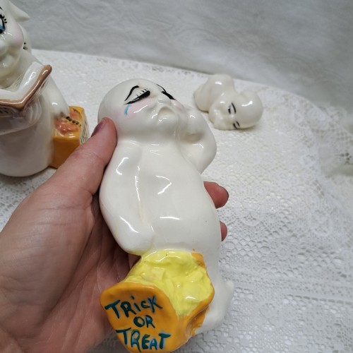 Vintage Heavy Ceramic Ghosts Halloween Hand Painted Four Total Various Sizes - Picture 5 of 14