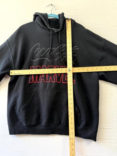 Marvel Coca Cola Hoodie Men's Large Black Cotton Graphic Fleece Lined Pullover - Picture 5 of 7