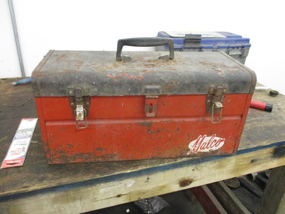 Vintage Malco Red Carry Tool Box w/ Tray approx. 20