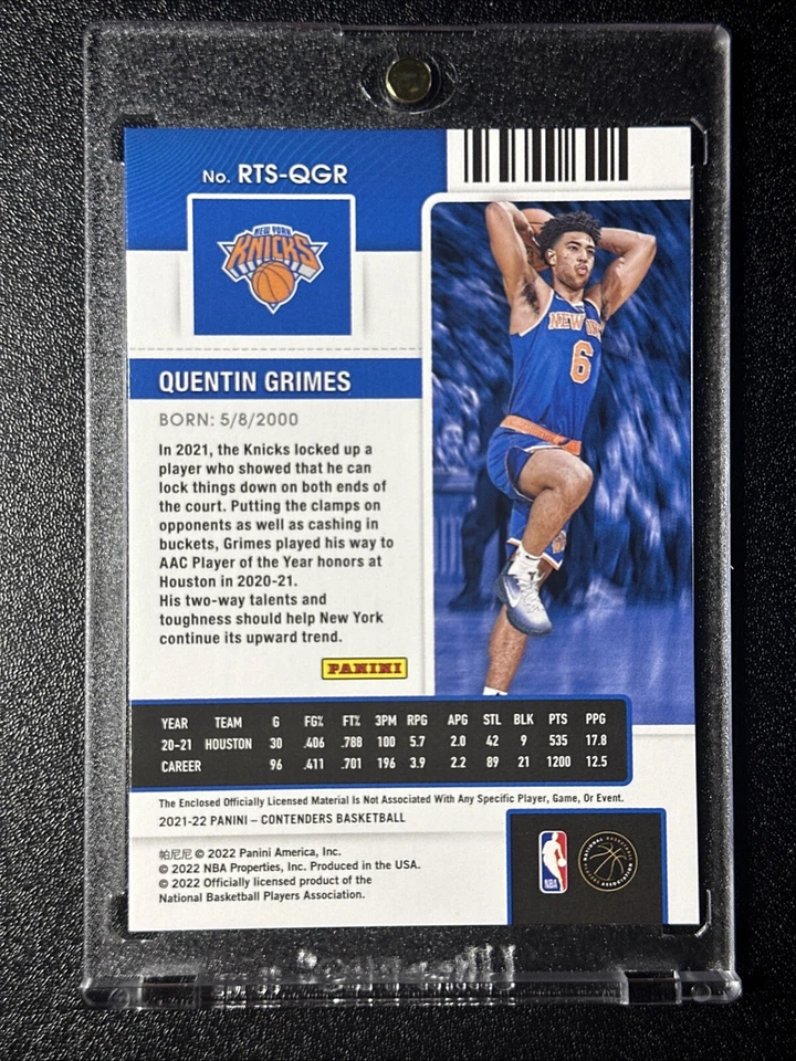 2021-22 Contenders - Green/Cracked Ice Rookie Ticket Swatches - Quentin Grimes - Image 2 of 4