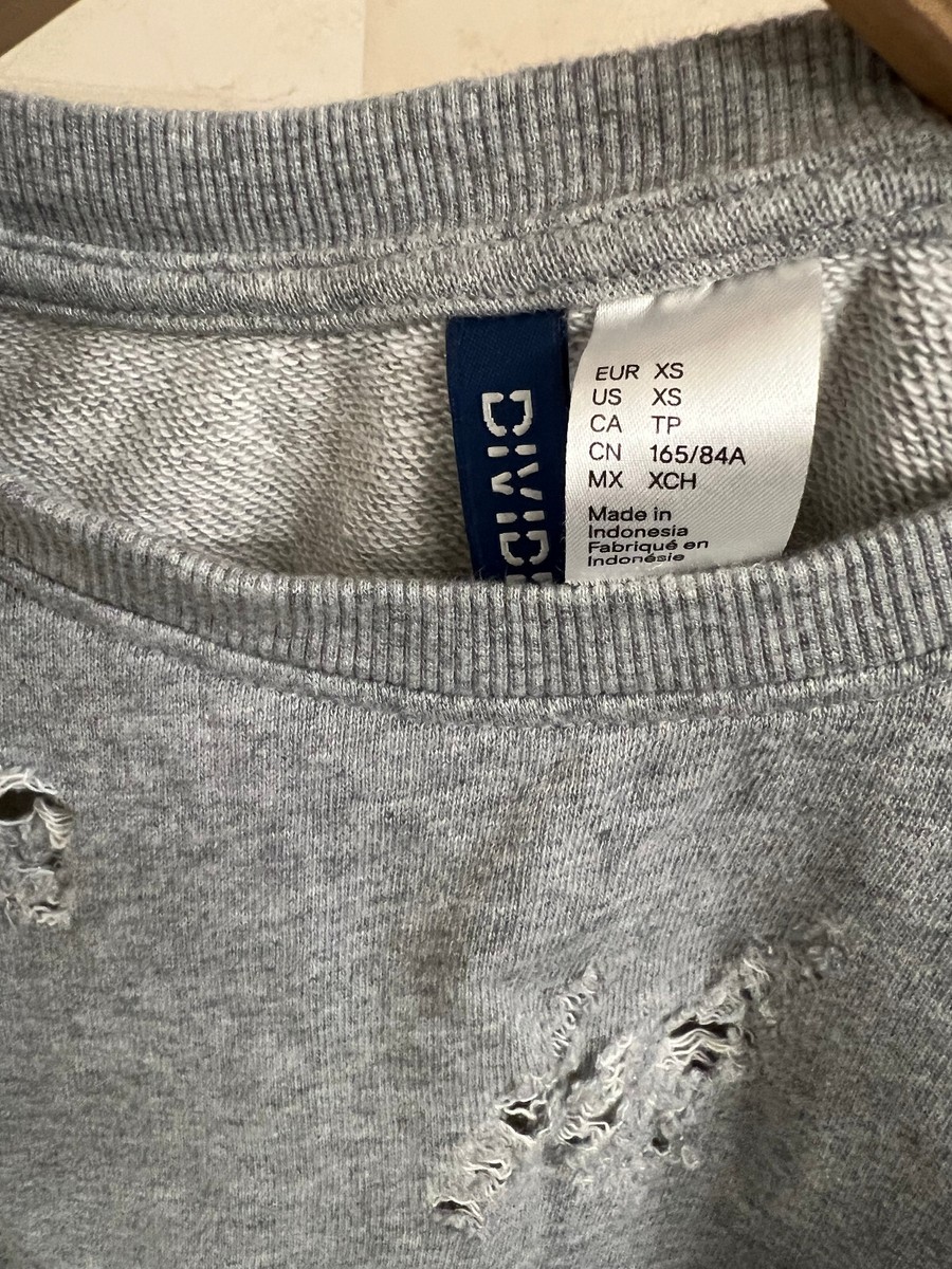 H&M Divided gray ripped distressed longline sweater, size XS | eBay