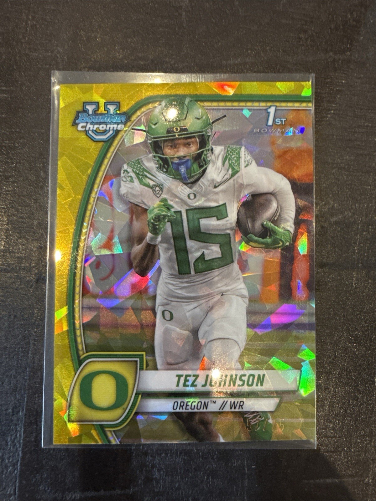 Tez Johnson 2024 Bowman Chrome University Sapphire Yellow U Oregon #171 1st /75