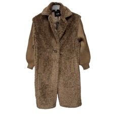 Maje Long Faux Fur Curly Coat Knit Sleeves Size 40 Us Large New With Tags