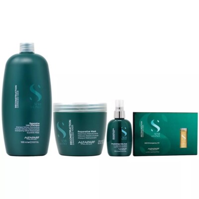 Alfaparf Reconstruction Shampoo33.8oz + Mask17.4oz + Fluid 4.2oz+ SOS Emergency