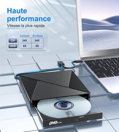 Lecteur CD/DVD Externe pour PC USB 3.0 et USB-C Graveur DVD Externe Optique P... - Photo 3/8