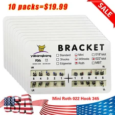10 Packs Dental Metal Orthodontic Brackets Brace Mini Roth/MBT Slot.022 345 Hook
