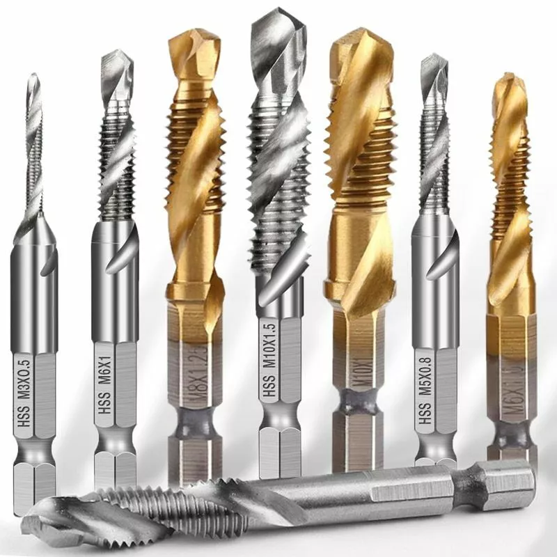 Thread Tap Drill Bits Set Hole Cut Durable Steel DIY Plumbing Woodworker Tool