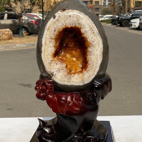 35.03LB Citrine Geode Dragon Egg | Rare Carved Crystal | Wealth Stone - Picture 5 of 20