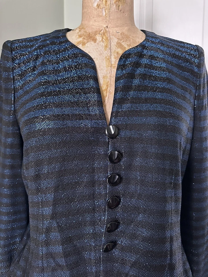 Jaqueta Blazer Giorgio Armani Collezioni Azul Preta Formal Glitter Glam Tamanho 10 - Imagem 4 de 4