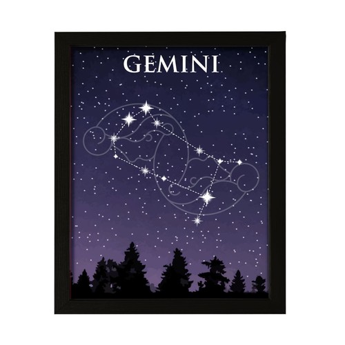 Designs ByLITA Gemini Zodiac Sign Night Sky, Wall Print Art - Picture 3 of 22
